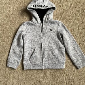Hurley Gray Zip-Up Hoodie with Fleece Material and Attached Hood